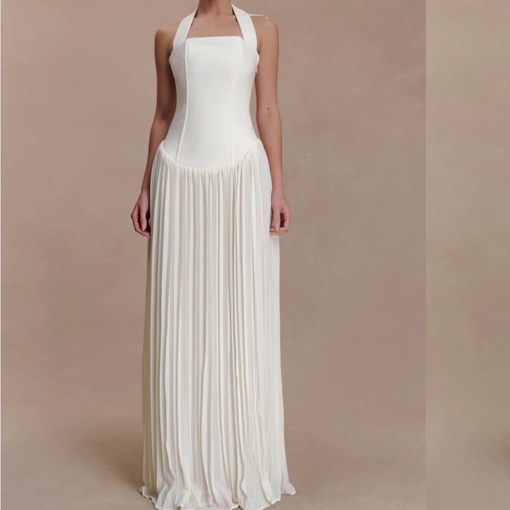 Meshki Stacie Pleated Halter Maxi Dress - Ivory - Medium